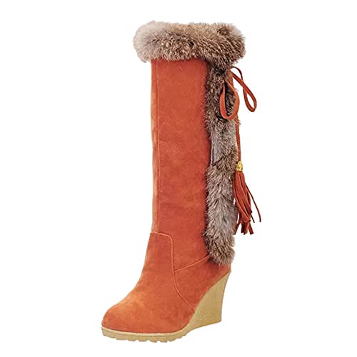 Damen-Winterstiefel, Kniehohe Damenstiefel mit Pelzfutter, niedliche, gemütliche Weihnachtsstiefel, warm gefütterte Keilstiefel, Damen-Reitstiefel, Damen-Casual-Partyschuhe, Booties, Festivals, von Generic