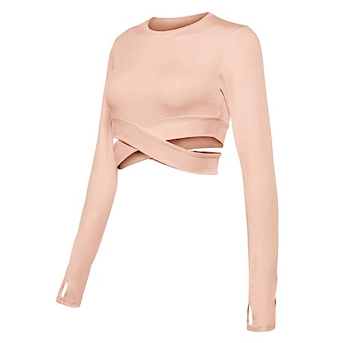 Damen Yoga Crop Tops Rosa Sport Gym Langarm T-Shirts Top Taille Cross Wrap Fitness Workout Laufshirts Tops,Rosa,L Damen Yoga Crop Tops Rosa Sport Gym Langarm T-Shirts Top Taille Cross Wrap Fitness Workout Laufshirts Tops,Rosa,L von Generic