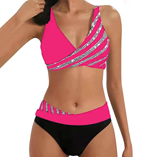 Damen Zweiteiliger Badeanzug V Ausschnitt überkreuztes Blumenmuster Bikini Bademode Bauchkontrolle Bikini Sets Bikini-Sets für Damen Push Up von Generic