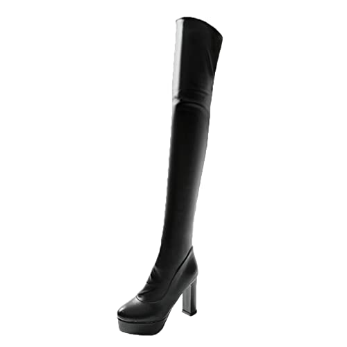 Damenmode-Stiefel, 10 cm, modische runde Zehenstiefel, Walking, Nachtclub, Overknee-Stiefel, Dicker Absatz, Pole-Dance-Stiefel von Generic