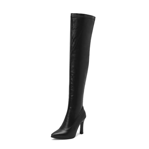 Damenmode-Stiefel, 10 cm, spitzer Zehenbereich, hohe Absätze, Overknee-Stiefel, Ritterstiefel, Nachtclub, Schwarze Stiefel von Generic