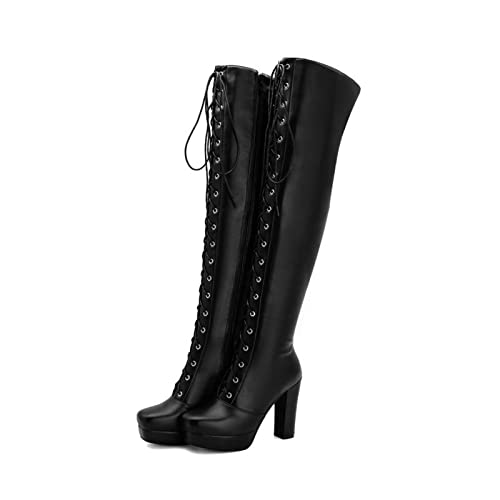 Damenmode-Stiefel, 11 cm, Damenstiefel, Super-High-Heel-Stiefel, klobige High-Heel-Reiterstiefel, Overknee-hohe Stiefel, Schnürstiefel von Generic