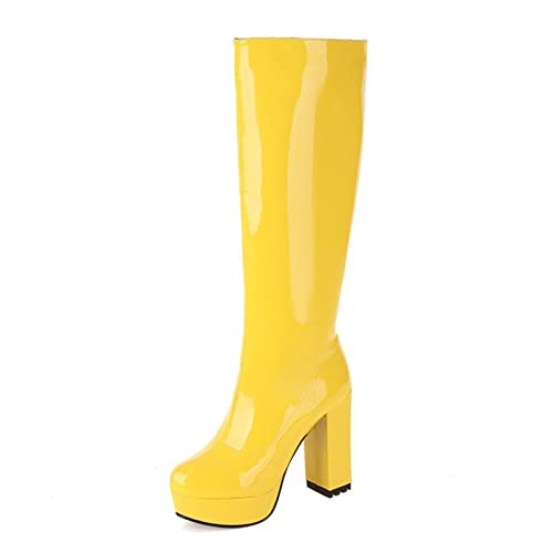 Damenmode-Stiefel, 11 cm, große Damen-hohe Stiefel, Lackleder, Dicker Boden, Super-High-Heel-Stiefel von Generic