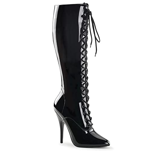 Damenmode-Stiefel, 12 cm, Spitze Zehen-Kniestiefel, Schnür-Stilettos, Elegante Damen-Nachtclub-Stiefel, hohe Kniehohe Pole-Dance-Reiterstiefel von Generic