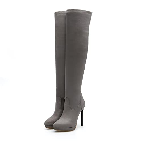 Damenmode-Stiefel, 12 cm, Wildleder, Kniehohe Stiefel, modische Stiletto-Stiefel mit spitzer Zehenpartie, Nachtclub-Kleid, hohe Absätze, Kavalierstiefel von Generic