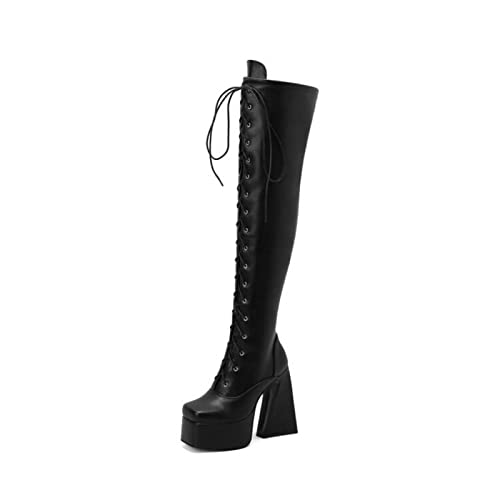 Damenmode-Stiefel, 14 cm, Stiefel für Damen, über dem Knie, Spitze, Dicker Absatz, Nachtclub, große Größe, modische Ritterstiefel von Generic