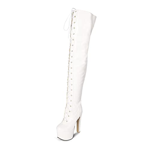 Damenmode-Stiefel, 15 cm, Ultra-High-Heel, Lackleder, Stretch-Stiefel, Nachtclub-Konditionierung, Schnür-Overknee-Stiefel, Pferdestiefel von Generic