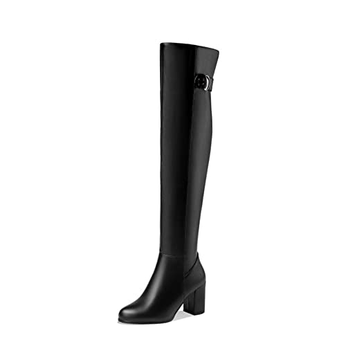 Damenmode-Stiefel, 8 cm, Herbst und Winter, klobige Overknee-Stiefel mit mittelhohem Absatz, Stiefel in Übergröße von Generic