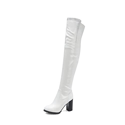 Damenmode-Stiefel, 9 cm, für Damen, ultrahohe, Dicke Absätze, große Lackleder-Overknee-Stiefel, Reißverschluss, Lange Ritterstiefel von Generic