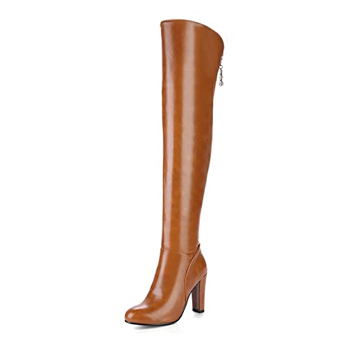 Damenmode-Stiefel, 9 cm, modischer Dicker Absatz, Elegante Damen-Nachtclub-Stiefel, Kniehohe Tanzstiefel von Generic