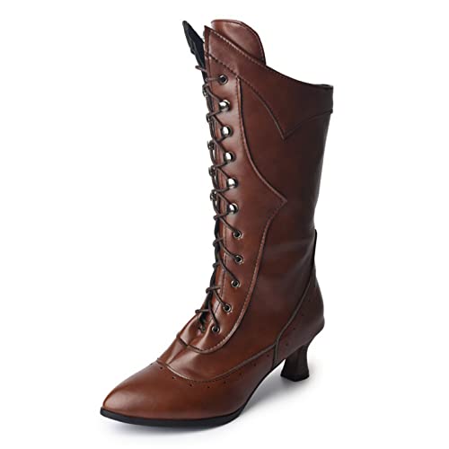 Damenmode-Stiefel, Damen-Schnürstiefel mit mittelhohem Absatz und hohen Absätzen, 6 cm hohe Absätze von Generic