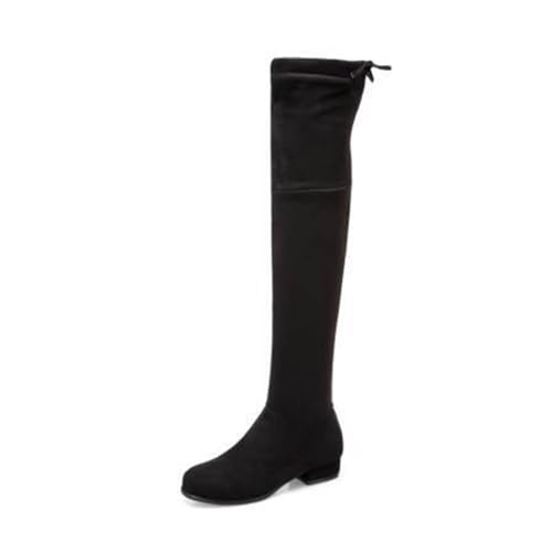 Damenmode-Stiefel, runde Zehenpartie, niedriger Absatz, Reiterstiefel, hinten, Schnürung, Overknee-Stiefel, Stretch-Damenstiefel von Generic