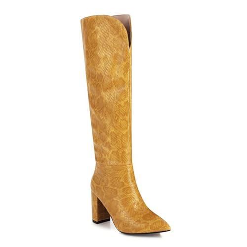 Damenmode-Stiefel 8,5 cm/3,34 Zoll Herbst und Winter, große Damenstiefel, Dicke High-Heel-Ärmel, Spitze Zehen, hohe Kniestiefel von Generic