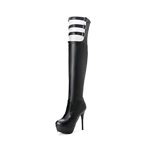 Damenmode Stiefel13CM High Heel Kniestiefel Gürtelschnalle Kavalleriestiefel Bühnenstiefel Pole Dance Wanderstiefel von Generic