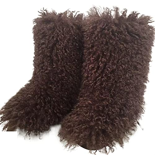 Damenschuhe Winter-Schneestiefel, Flauschige Wolle, Lederstiefel, Damen, Dicke, warme, Bequeme Baumwollstiefel, Skistiefel von Generic