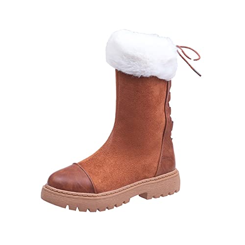 Damenstiefel, Dickes Fell, mittelhohe Absätze, Damenstiefel, Schuhe, Winter-Schnürstiefel, Knöchelplattform, Schnee, Modedesigner-Damen von Generic