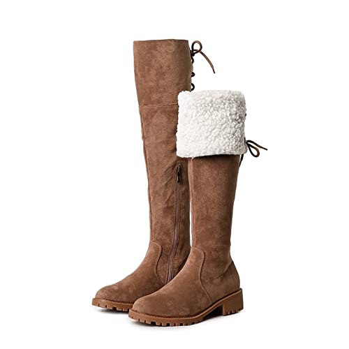 Damenstiefel, Kniehohe Stiefel, Kuh-Wildleder, warm halten, Winter-Damenschuhe, Plattform, Reißverschluss, weibliche Schneestiefel, hohe Stiefel für Damen von Generic