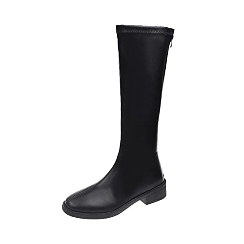 Damenstiefel, Reitstiefel, Damenschuhe, echtes Leder, mittelhoher Absatz, Kniehohe Stiefel, quadratische Zehenpartie, Blockabsatz, Reißverschluss, Lange Stiefel, Herbst und Winter von Generic