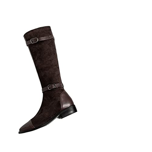 Damenstiefel, quadratische Zehen, Dicker Absatz, Gürtelschnalle, knielange Stiefel, Leder, Samtnähte, Mikrofaser, einfache Reitstiefel von Generic