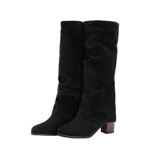 Damenstiefel mit mittlerer Wade, modische Winterstiefel für Damen mit Absatz, warme Wanderschuhe für Damen, Damenstiefel, Winterschuhe, Damen gefüttert von Generic