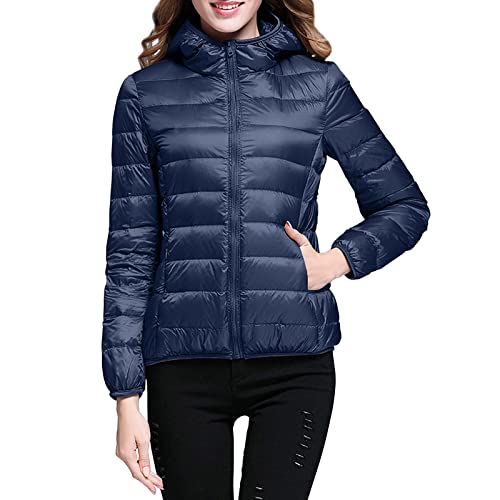 Daunenjacke Damen Leichte Steppjacke Einfarbig Winterjacke Jacke mit Kapuze Große Größen Wintermantel Warme Daunenmantel Zip Up Steppmantel Langarm Kapuzenjacke Mantel Skijacke Outdoorjacke Outfit von Generic