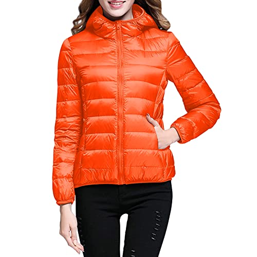 Daunenjacke Damen Leichte Steppjacke Einfarbig Winterjacke Jacke mit Kapuze Große Größen Wintermantel Warme Daunenmantel Zip Up Steppmantel Langarm Kapuzenjacke Mantel Skijacke Outdoorjacke Outfit von Generic