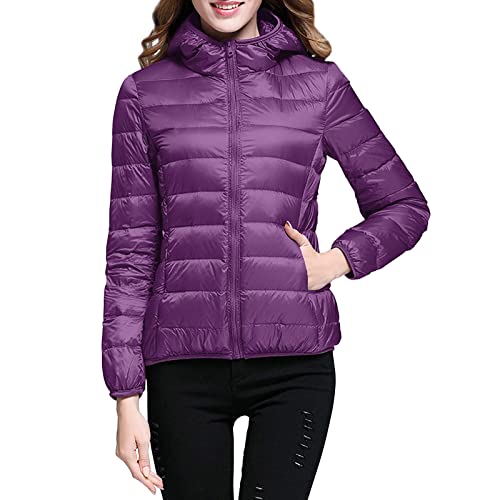 Daunenjacke Damen Leichte Steppjacke Einfarbig Winterjacke Jacke mit Kapuze Große Größen Wintermantel Warme Daunenmantel Zip Up Steppmantel Langarm Kapuzenjacke Mantel Skijacke Outdoorjacke Outfit von Generic