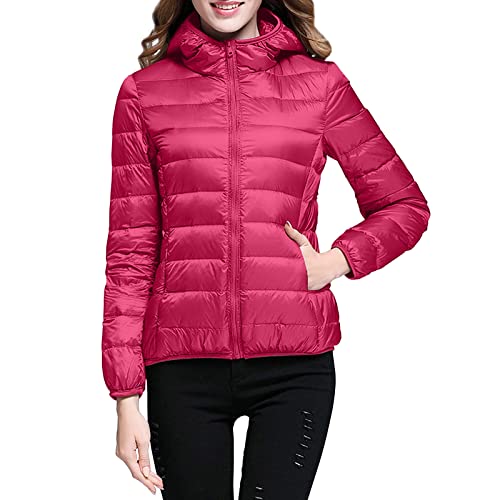 Daunenjacke Damen Leichte Steppjacke Einfarbig Winterjacke Jacke mit Kapuze Große Größen Wintermantel Warme Daunenmantel Zip Up Steppmantel Langarm Kapuzenjacke Mantel Skijacke Outdoorjacke von Generic