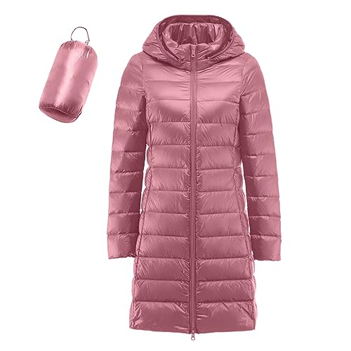 Daunenmantel Damen Leicht Winterjacke Grosse Grössen Steppmantel Damen Leicht Übergang Herbstjacke Damen Wasserdicht Einfarbig Kapuzenjacke Lang Hoodie Damen ReißVerschluss Wintermantel Damen Warm von Generic