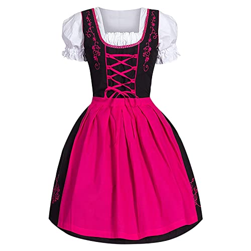 Dirndelkleider Damen Traditionelle Theaterkleider Karnevalsparty, Bierfest Mädchen Kostüm Lang Dirndlbluse Flügelärmel Karneval Oktoberfest Party Kostüm von Generic