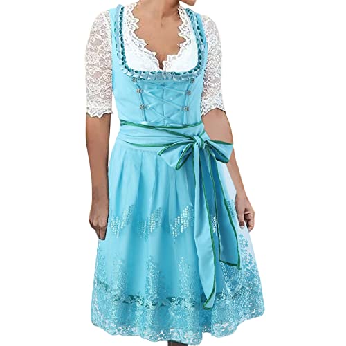 Dirndl Damen 3 Teilig Trachtenkleid Midi Dirndlkleid Trachten Kleid + Dirndlbluse+Schürze Grosse Grössen Trachtenmode Dirndl & Dirndl-Sets für Frauen Mädchen Oktoberfest Outfit S-5XL von Generic