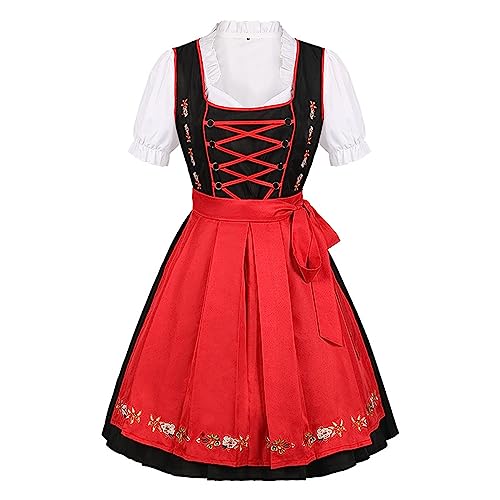 Dirndl Damen Hochgeschlossen - Trachtenkleid Damen Midi Dirndlkleid Schwarz Trachten Kleid Rot Schürze Dirndel Trachtenmode Dirndelkleider Dirndl & Dirndl-Sets für Frauen Mädchen Oktoberfest von Generic