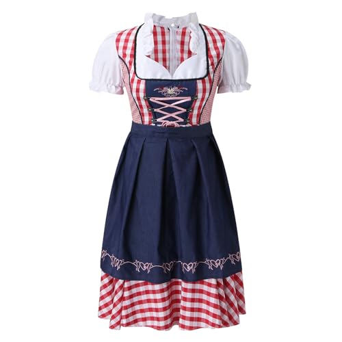 Dirndl Damen Midi, Große Größen Rosa Trachtenkleid mit Blau Schürzen Dirndlkleid Damen Bayerisches Kleid Trachtenmode Trachtenrock Dirndlkleider Trachtenkleider für Oktoberfest Outfits von Generic