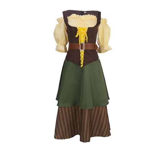 Dirndl Damen Midi, Grün Trachtenkleid Mit Gürtel Dirndlkleid Damen Bayerisches Kleid Spitze Trachtenmode Trachtenrock Dirndlkleider Trachtenkleider für Oktoberfest Outfits von Generic