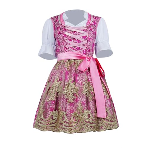 Dirndl Damen Midi, Rosa Trachtenkleid Spitze Dirndlschürzen Dirndlkleid Damen Mit Dirndlbluse Bayerisches Kleid Trachtenmode Trachtenrock Dirndlkleider Trachtenkleider für Oktoberfest Outfits von Generic