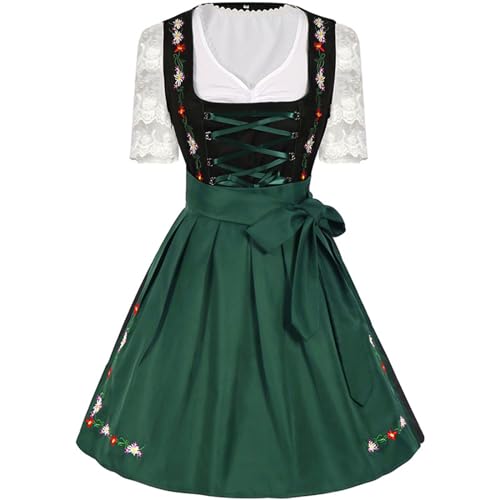 Dirndl Damen Midi, Schwarz Trachtenkleid Damen mit Grün Dirndlschürzen Dirndlkleid Damen Bayerisches Kleid Trachtenrock Trachtenmode Trachtenrock Dirndlkleider Trachtenkleider Oktoberfest Outfits von Generic