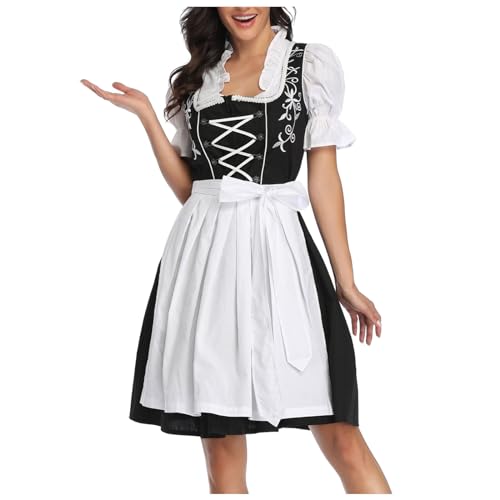 Dirndl Damen Midi, Set 3 Teilig Trachtenkleid Damen mit Rosa Schürzen Dirndlkleid Damen mit Bluse Bayerisches Kleid Trachtenmode Trachtenrock Dirndlkleider Trachtenkleider Oktoberfest Outfits von Generic