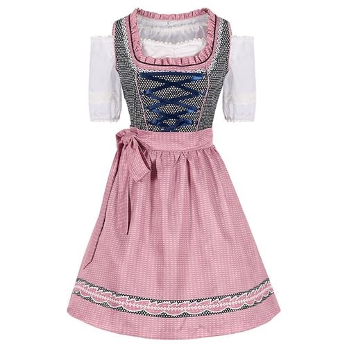 Dirndl Damen Midi, mit Dirndlschürzen Trachtenkleid Rosa Dirndlkleid Damen Trachtenrock Bayerisches Kleid Trachtenmode Trachtenrock Dirndlkleider Trachtenkleider für Oktoberfest Outfits von Generic