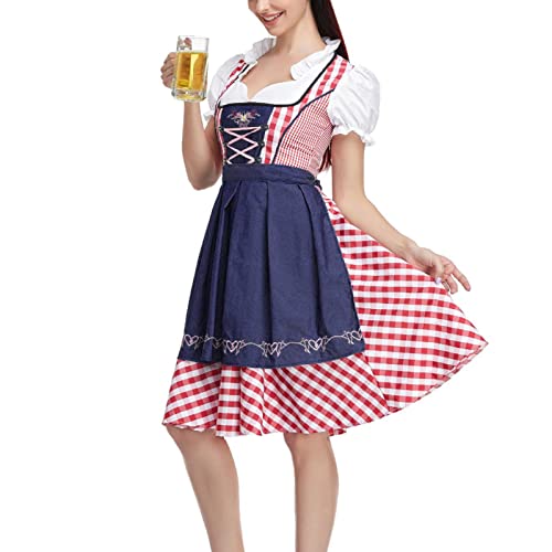 Dirndl Damen Midi Set 3 TLG, Trachtenkleid Damen Grosse Grössen Dirndlkleid Schwarz mit Dirndl Bluse Kurzarm Dirndlschürzen Trachtenmode Trachtenrock Oktoberfest von Generic