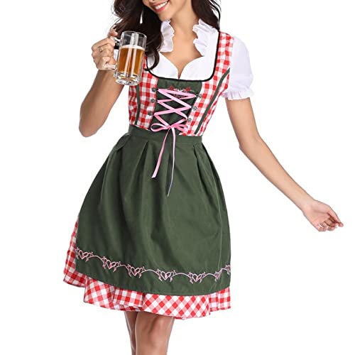 Dirndl Damen Midi - Trachtenkleid Damen Hochgeschlossen Dirndlkleid Trachten Kleid + Dirndlbluse Dirndel Trachtenmode Dirndelkleider Dirndl & Dirndl-Sets für Frauen Mädchen Oktoberfest Outfit von Generic