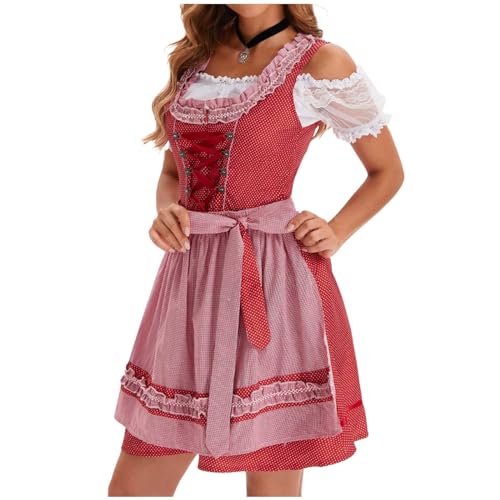 Dirndl Damen Midi - Trachtenkleid Damen Samt,Dirndlkleid Damen Rot Trachtenmode Rock v Ausschnitt Tracht Trachtenrock Traditionelle Bayerische Dirndlkleider Oktoberfest Outfit für Frauen von Generic