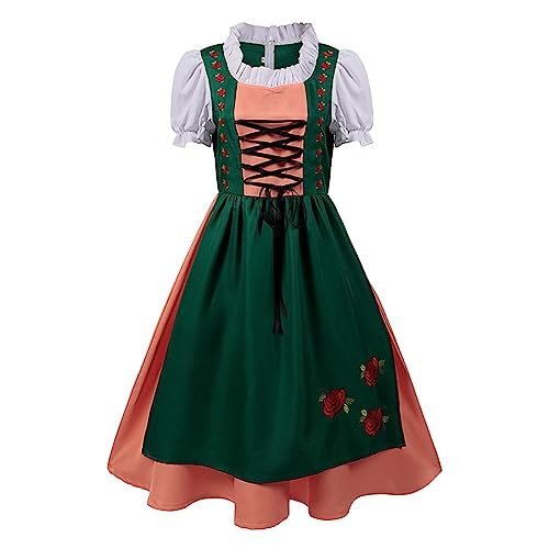 Dirndl Damen Midi Trachtenkleid Trachtenmode Trachtenrock Kleid Karneval Elegant Schlicht Dress Damenkleider Mit Spitzenschürzen Oktoberfestkleider von Generic