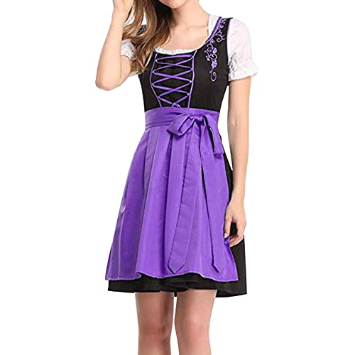 Dirndl Damen Midi Trachtenkleid Trachtenmode Trachtenrock Kleid Karneval Elegant Schlicht Dress Karneval Oktoberfest Party Kostüm von Generic