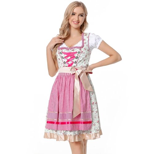 Dirndl Midi Damen Dirndlkleid Trachtenkleid Trachtenrock inkl. Dirndlbluse Dirndlschürze 3 teilig Trachtenmode Dirndlkleider Trachtenkleider für Oktoberfest Blau Bayerisches Kleid Bluse von Generic