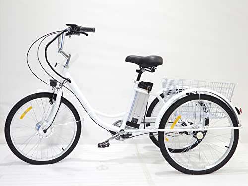 Dreirad für Erwachsene, elektrisch, 3 Räder, Damenfahrrad, 24 Zoll, motorunterstütztes Fahrrad mit hinterem Korb, Einkaufskorb, Ausflug, Einkaufsgeschenk, Eltern, Leistung/Leistung/Pedal, 3- von Generic