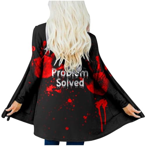 Dünne Strickjacke Damen Lang Strickjacken Halloween Horror Muster Cardigan Jacke Dünne Casual Langarm Sommerjacke Strickweste Entsetzen Blutig Open Front Outwear mit Blutigem Einfarbig Freizeit Jacket von Generic