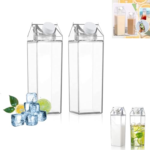 Durchsichtiger, quadratischer Milchkartonbehälter, auslaufsicheres Wasser, tragbare transparente Flüssigkeitsbehälter,17/35 Unzen Wiederverwendbare 2 Stück transparente Saftflaschen (2PCS-17OZ) von Generic