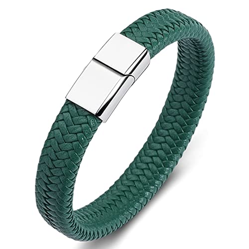 Edelstahl-Armbandschmuck, Herren-Lederarmband, geflochtenes Armband mit silberner Schnalle, 16,5 cm Länge, Hip-Hop-Schmuckarmband von Generic