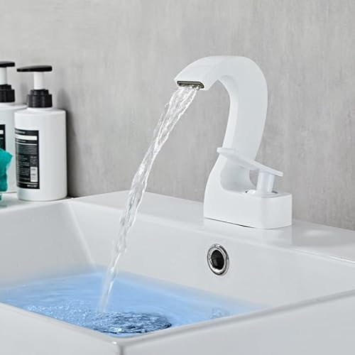 Einloch-Waschtisch-Wasserhahn für heißes und kaltes Wasser, komplett aus Kupfer, weißer Waschtisch, Badezimmer-Waschtischarmatur, weiß von Generic