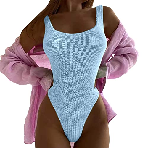 Einteiliger Damen-Badeanzug, Bauch, hoch taillierter Badeanzug, Monokini-Badebekleidung, 1-teiliger Badeanzug Bikini Mit Bügel Blau (Blue, XL) von Generic
